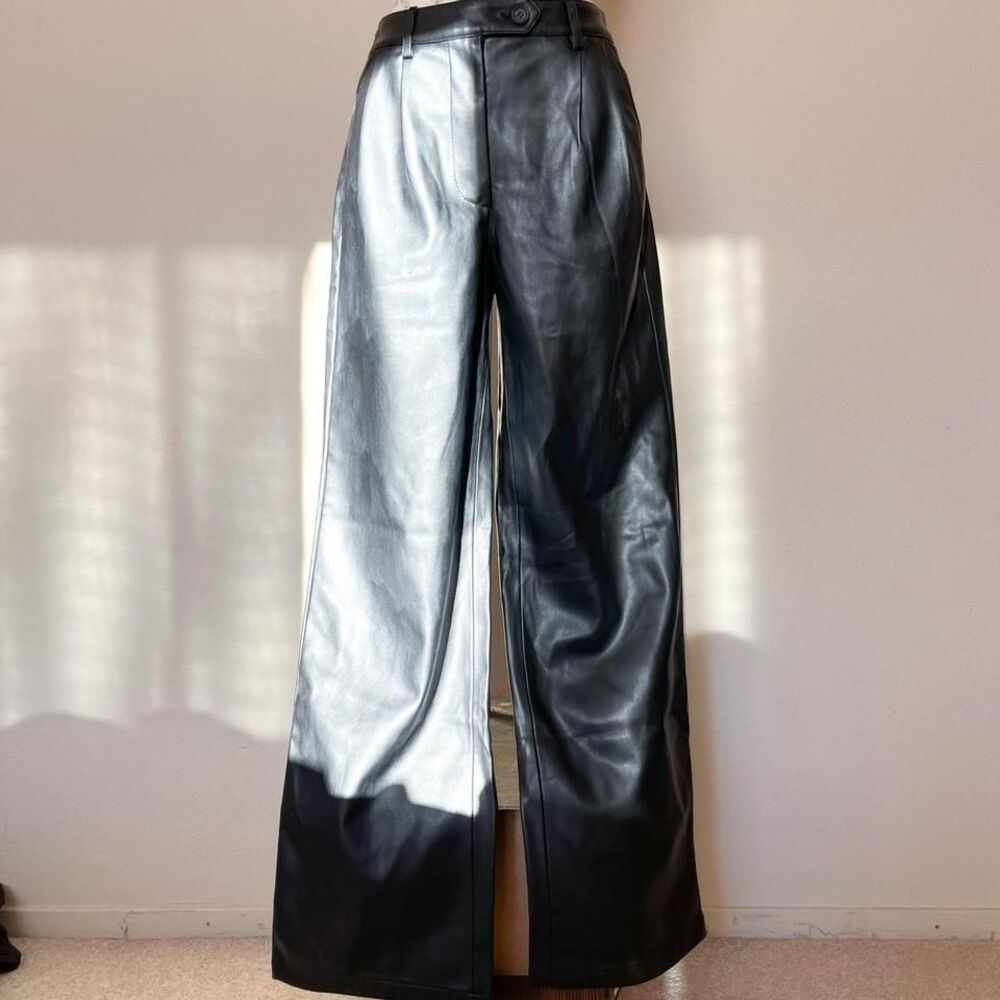na kd black faux leather high‎ waisted pants womens 36 - Picture 3 of 6